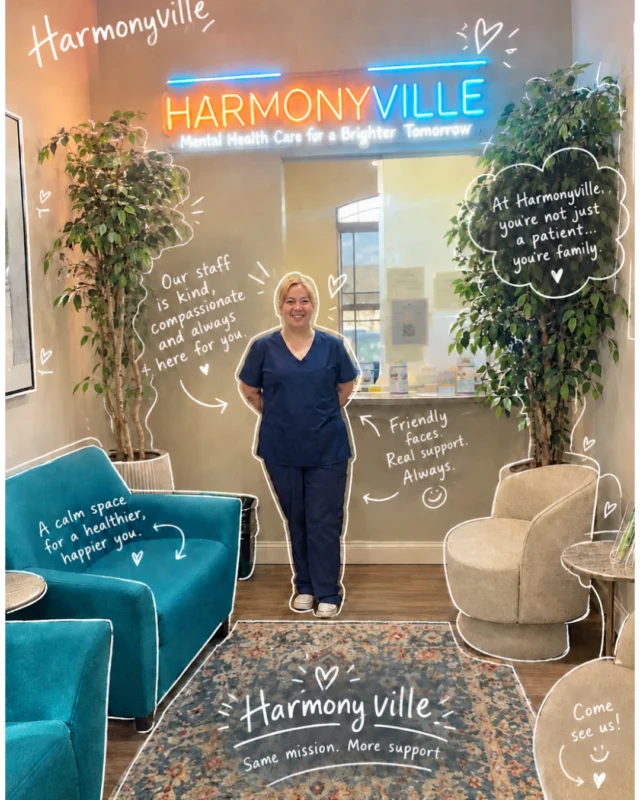 At Harmonyville, you’re never just a patient—you’re family 💙 
We’ve designed a calm, welcoming space created specifically for a healthier, happier you. From friendly faces at the front door to a compassionate team dedicated to your wellness, we’re always here to support your journey every step of the way. 
Same mission. More support. 
Come see us! 😊✨ #Harmonyville #MentalHealthCare #MentalHealthMatters #BrighterTomorrow #MentalHealthSupport #YouAreFamily #WellnessSpace #CompassionateCare #SelfCareJourney #SupportAndHealing #MentalHealthAwareness